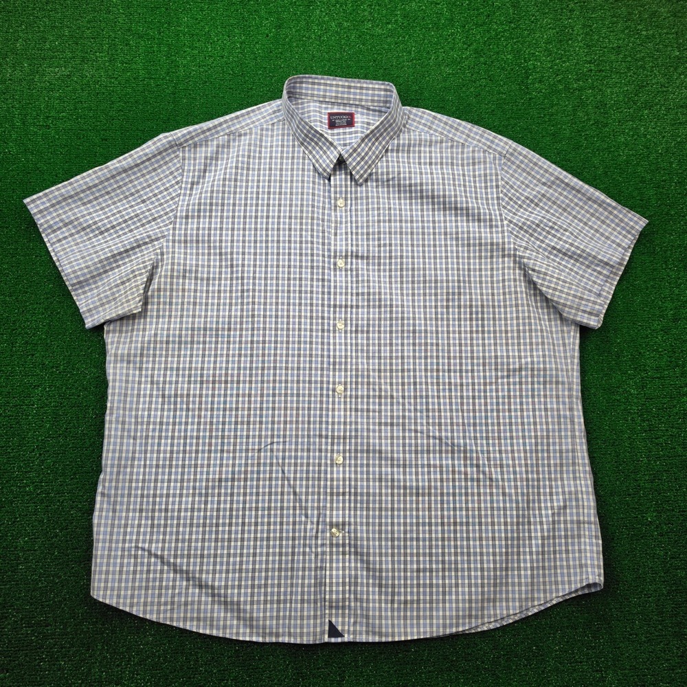 UNTUCKit Wrinkle Free Short Sleeve Button Up Shirt Mens 3XL Blue Plaid Check
